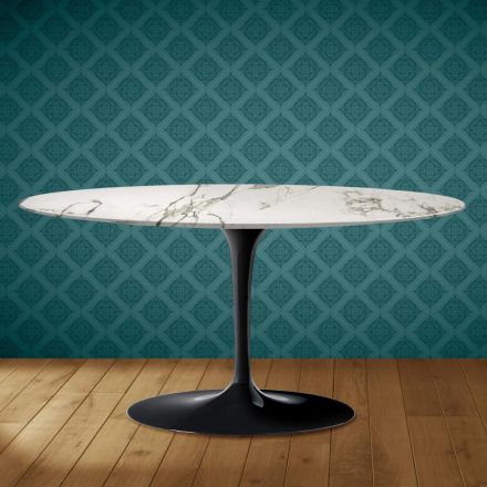 Saarinen Tulpen-Couchtisch, oval, H 41 cm, Keramik Aura 22, hergestellt in Italien – Scharlachrot Viadurini