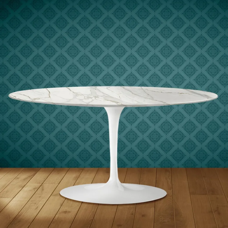 Saarinen Tulpen-Couchtisch, oval, H 41 cm, glänzende Keramik, hergestellt in Italien - Scharlachrot Viadurini