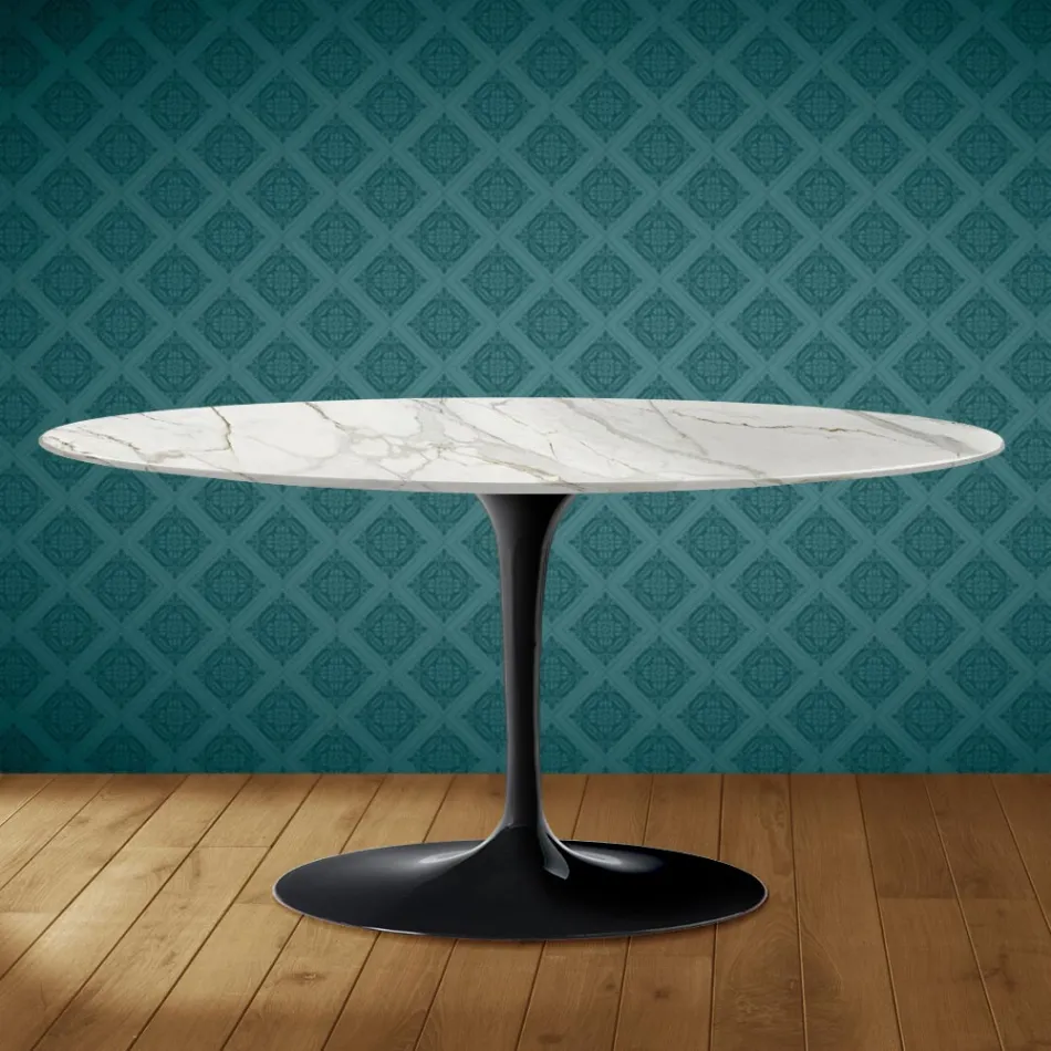 Saarinen Tulpen-Couchtisch, oval, H 41 cm, glänzende Keramik, hergestellt in Italien - Scharlachrot Viadurini