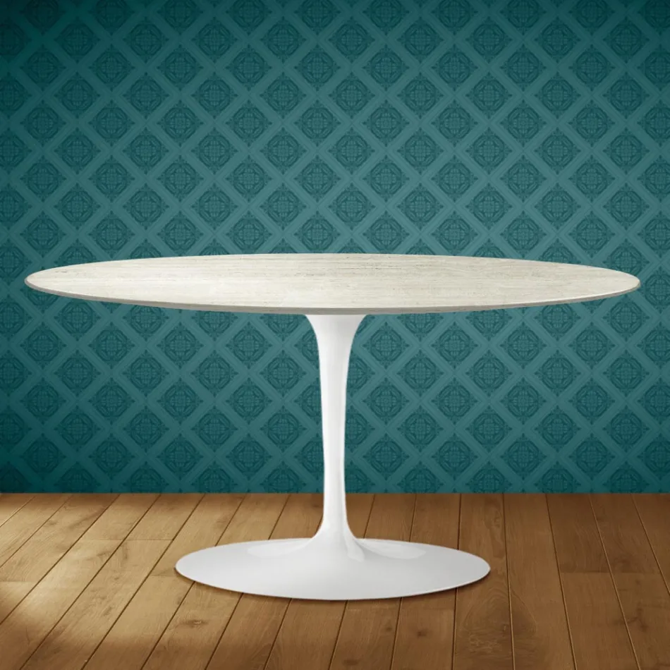 Saarinen Tulpen-Couchtisch, oval, H 41 cm, Marmorio-Keramik, hergestellt in Italien - Scharlachrot Viadurini