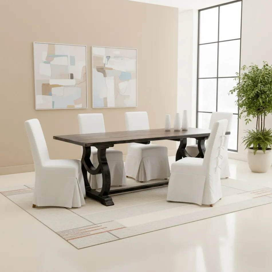 200 x 100 cm Kiefernholztisch mit antik gewaschenem Gestell - Aieta Viadurini