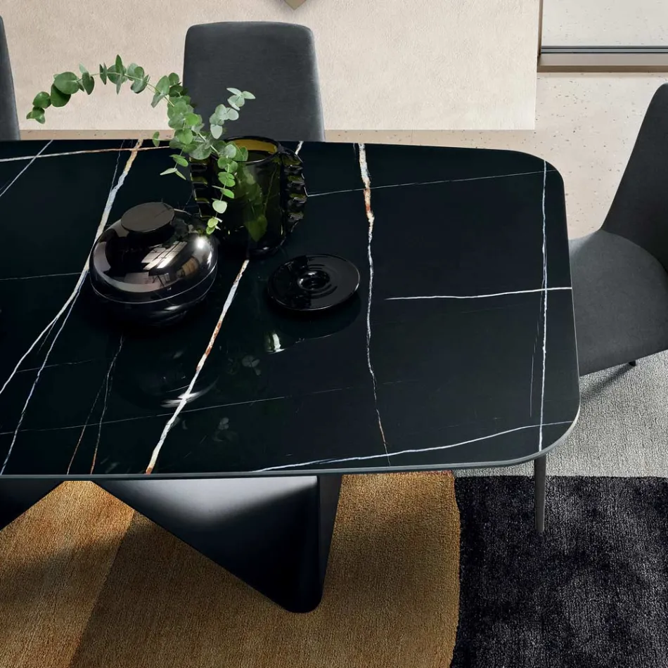 210 x 110 cm großer Tisch mit Keramikplatte in Marmoroptik und Metallgestell – Adriano Viadurini