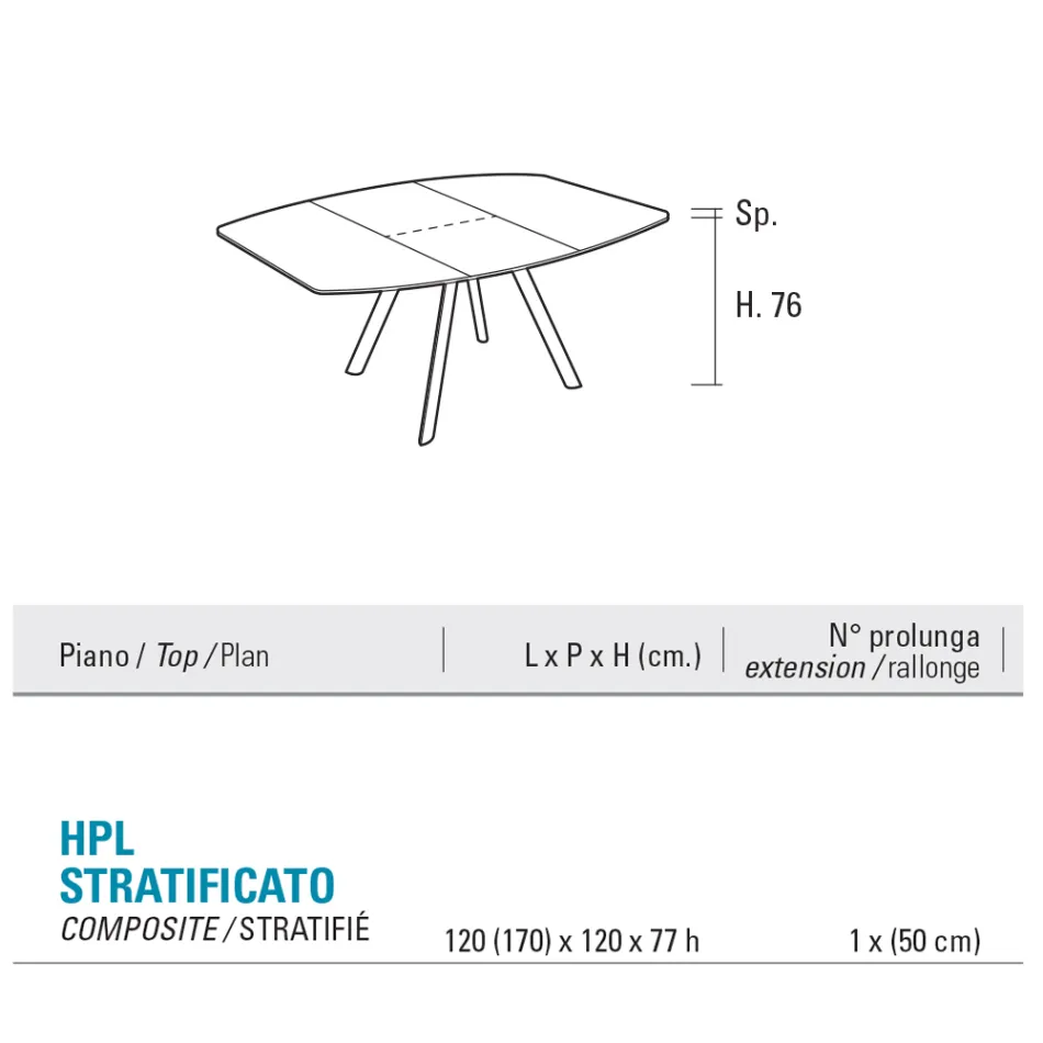 Ausziehbarer Fasstisch bis 170 cm aus geschichtetem HPL - Convivio Viadurini