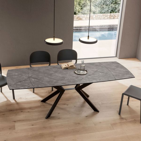 Ausziehbarer fasstisch auf 240 oder 280 cm aus hpl und metall - geschenk