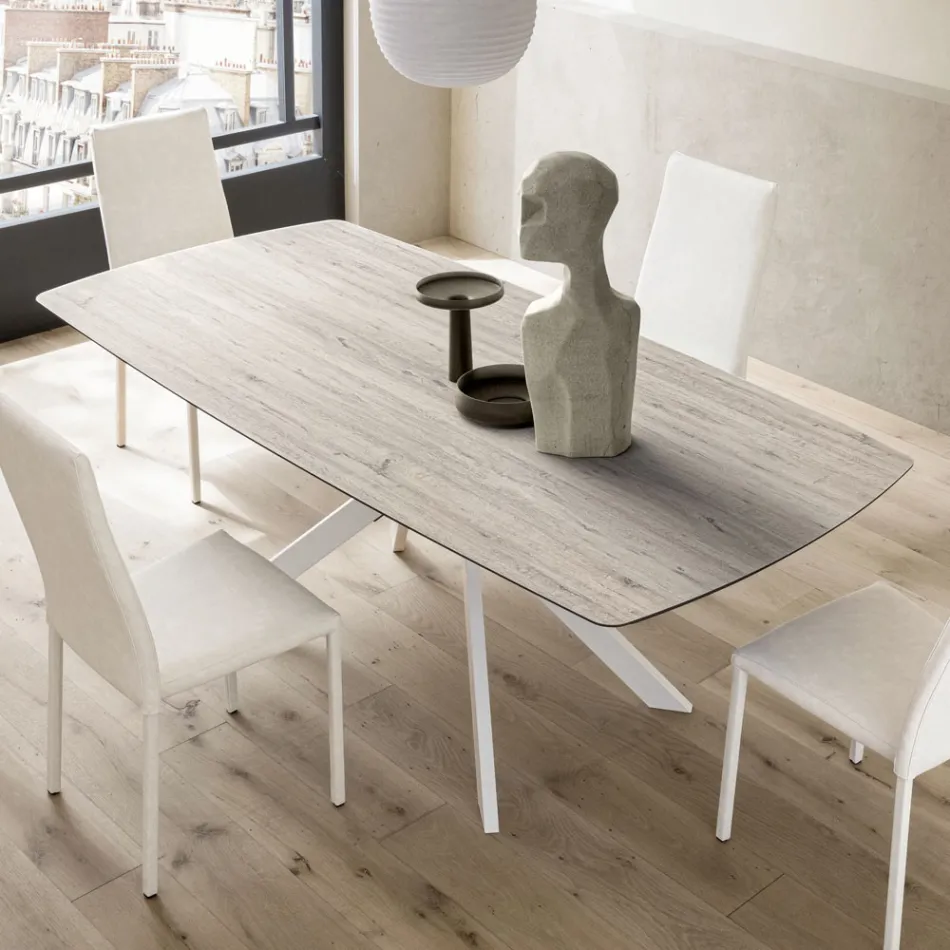 Ausziehbarer Fasstisch auf 240 oder 280 cm aus HPL und Metall - Geschenk Viadurini