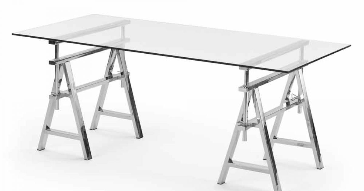 Höhenverstellbarer Stahl / Glastisch (L190xH72 / 74 / 78xP90cm) Cristal