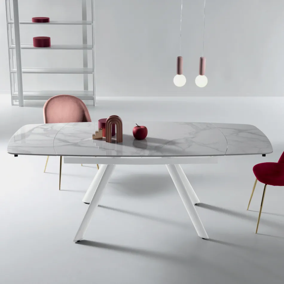 Ausziehtisch 140/210 x 90 cm aus Sinterstein mit Marmoroptik - Atrium Viadurini