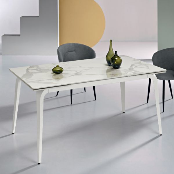 Ausziehbarer tisch 160/240 x 90 cm aus sinterstein mit marmoroptik - samus