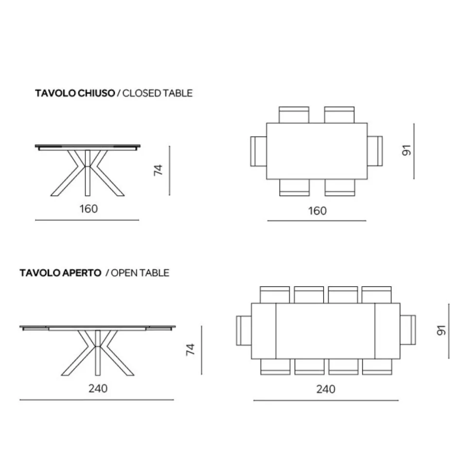 Ausziehtisch 160/240 x 91 cm aus Sinterstein mit Marmoroptik - Palazzo Viadurini