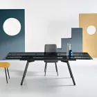Ausziehbarer Tisch 160/240 x 91 cm aus Rauchglas mit schwarzem Metallgestell - Säule Viadurini