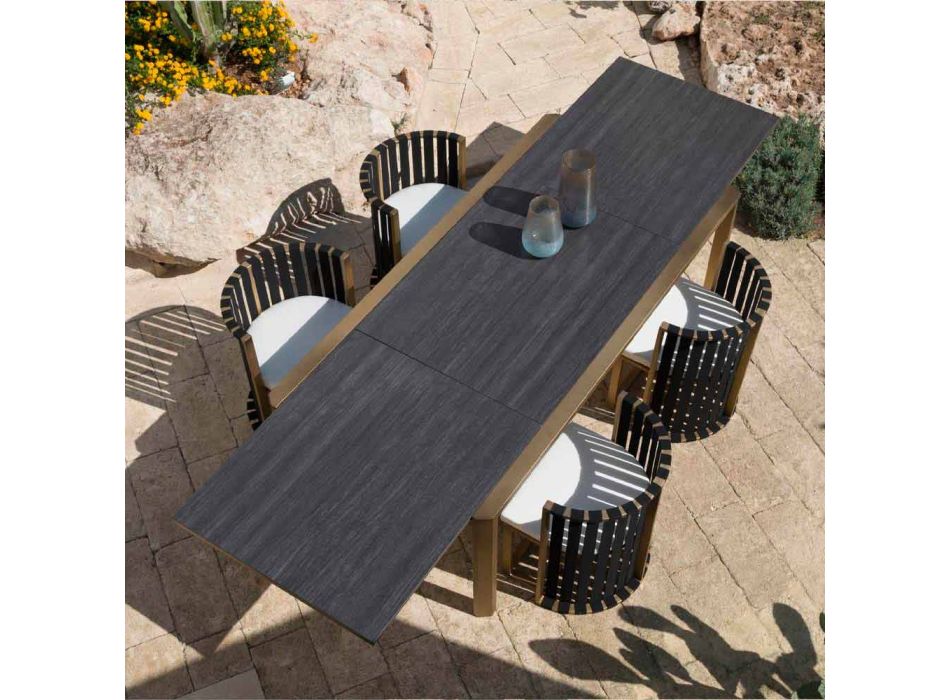 Ausziehbarer Tisch 340 cm Speisen im Freien aus Aluminium und Glas oder Laminam - Julie Viadurini