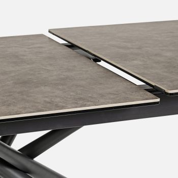 Ausziehbarer Tisch bis 180 cm aus Stahl und Keramik und Glasplatte - Calige