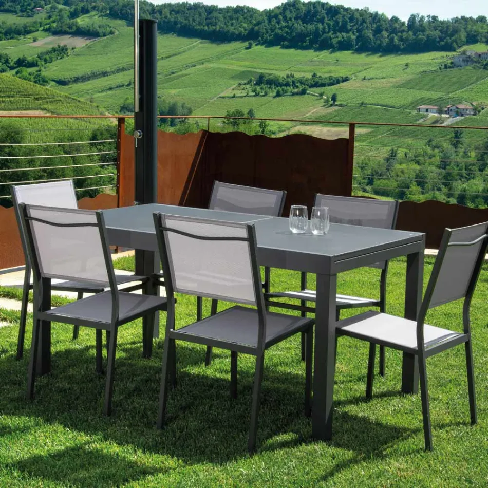 Ausziehbarer Tisch 180 cm oder 220 cm mit gehärteter Glasplatte - Cartellina Viadurini