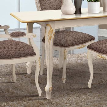 Ausziehbarer Tisch bis 220 cm aus weißem und goldenem Holz Made in Italy - Luxus