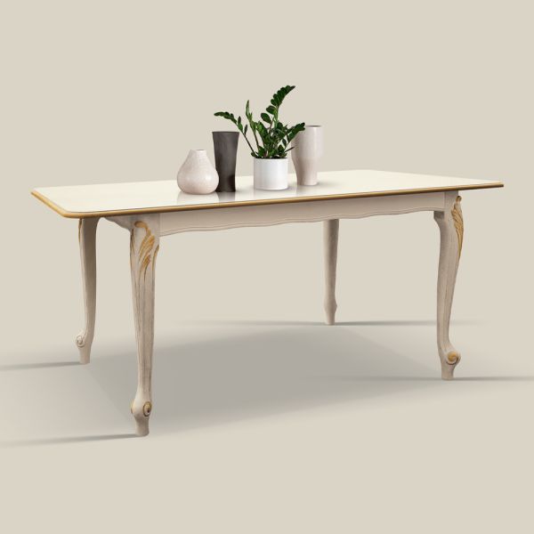 Ausziehbarer tisch bis 220 cm aus weißem und goldenem holz made in italy - luxus
