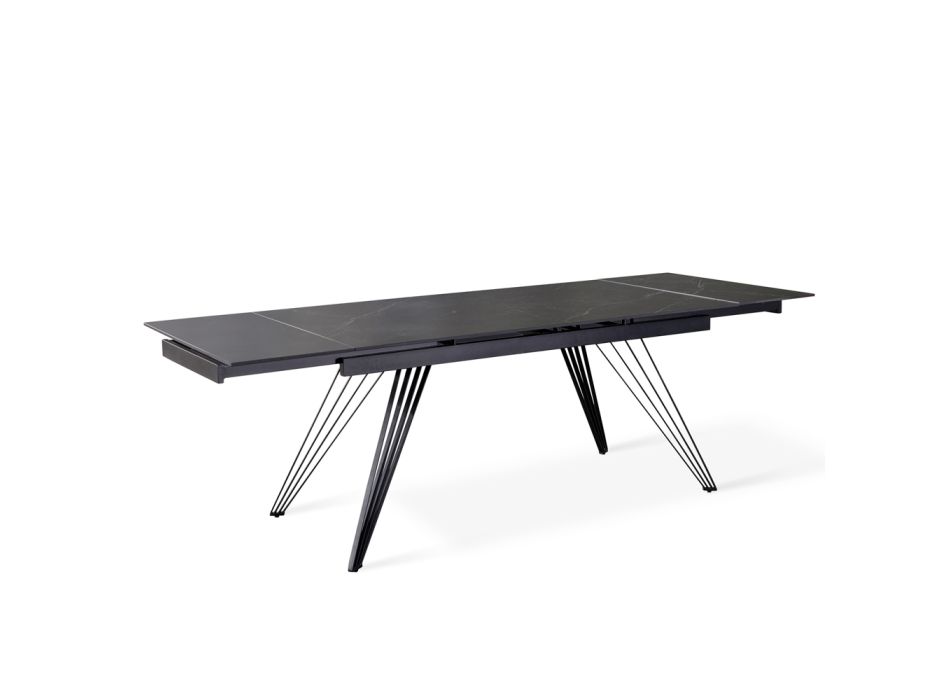 Ausziehbarer Tisch auf 240 cm aus Keramik und schwarzem Metall – Leila Viadurini