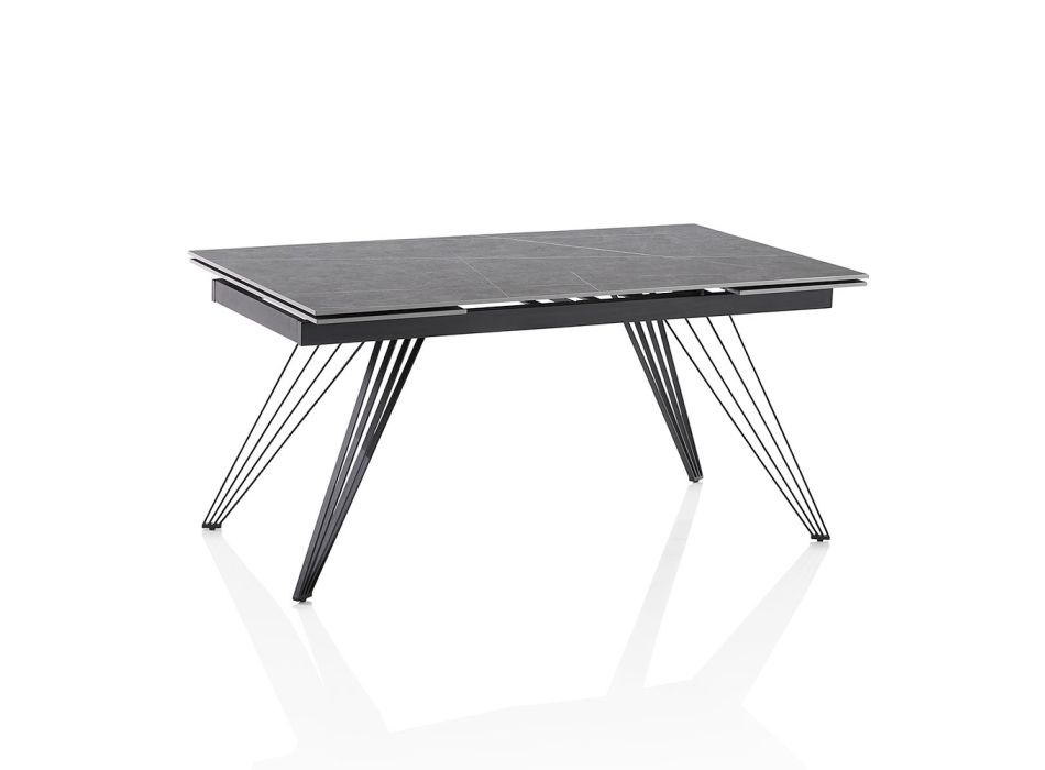 Ausziehbarer Tisch auf 240 cm aus Keramik und schwarzem Metall – Leila Viadurini