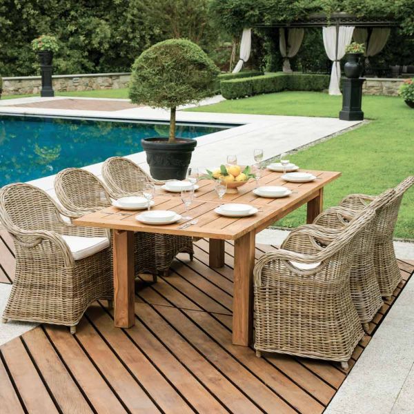 Ausziehbarer outdoor-tisch bis 250 cm aus recyceltem teakholz - farn