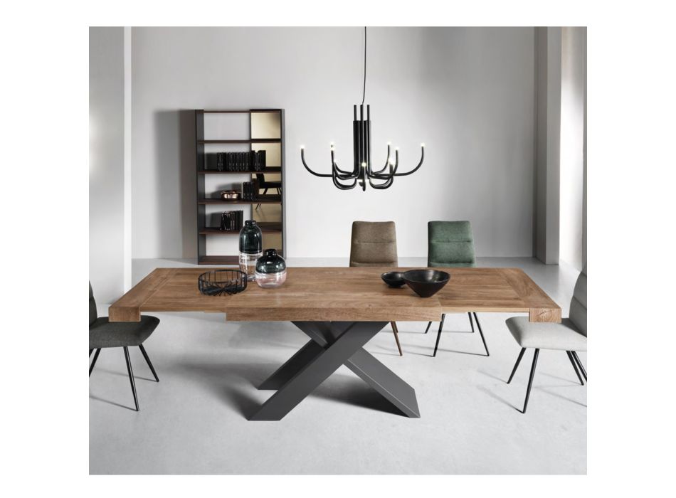 Ausziehbarer Tisch bis 260 cm mit Platte in Holzoptik Made in Italy - Odelmo