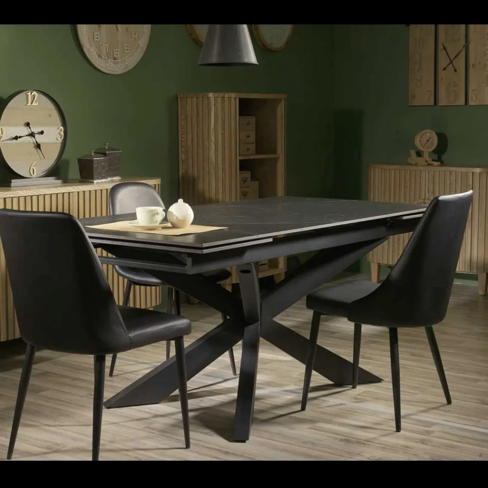 Ausziehbarer Tisch 260 cm aus Metall und synthetischem Stein - Unterwasser Viadurini