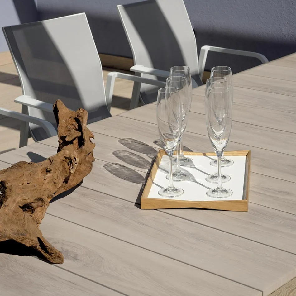 Ausziehbarer Tisch bis 276 cm mit Aluminium in Holzoptik - Ovara Viadurini