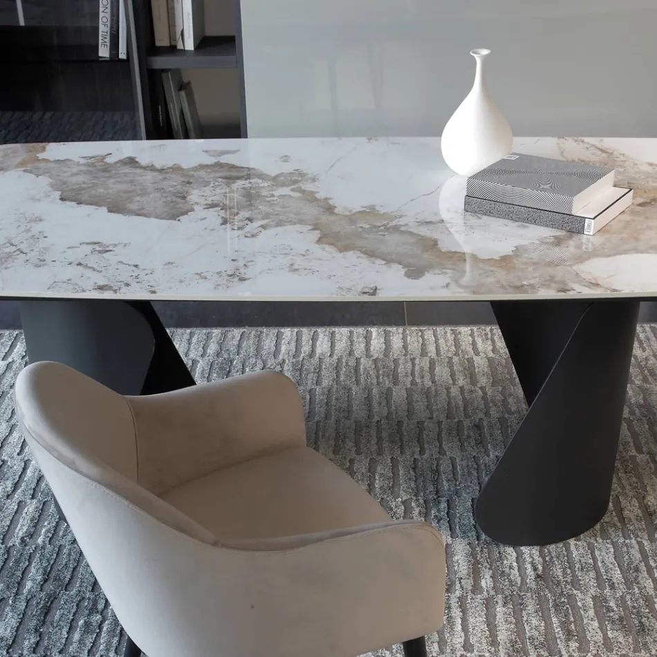 Ausziehbarer Tisch 300 cm aus Metall und gesinterter Steinplatte - Taviria Viadurini