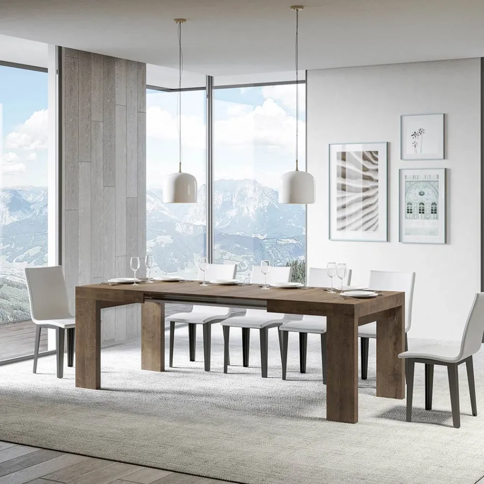 Ausziehbarer Tisch auf 440 cm aus Mikropartikeln aus Holz, hergestellt in Italien – Baum Viadurini