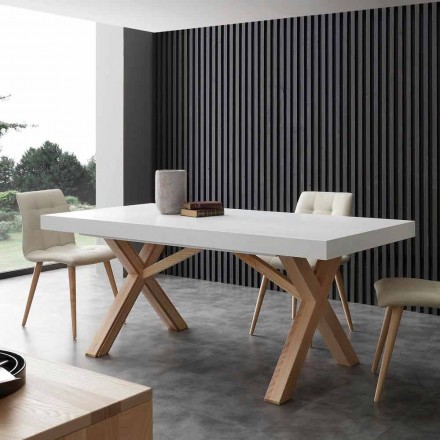 Weißer ausziehbarer Tisch mit Rico-Massivholzrahmen Viadurini