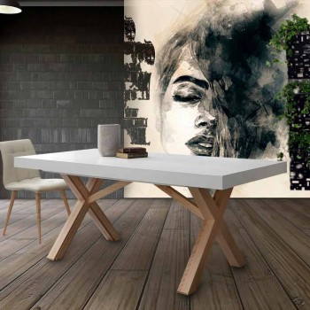 Weißer ausziehbarer Tisch mit Rico-Massivholzrahmen