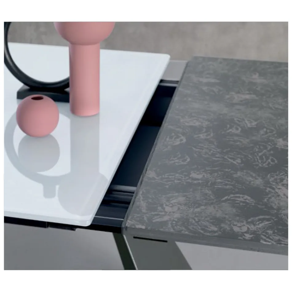 Ausziehtisch mit seitlicher Verlängerung aus Milchglas - Aperol Viadurini