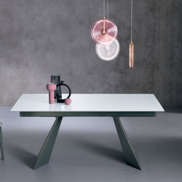 Ausziehtisch mit seitlicher verlängerung aus milchglas - aperol