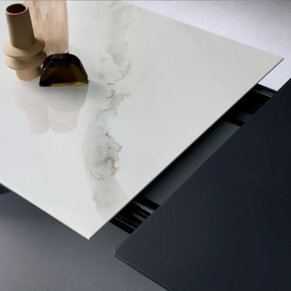 Ausziehtisch mit seitlicher Verlängerung aus Glaskeramik - Aperol Viadurini