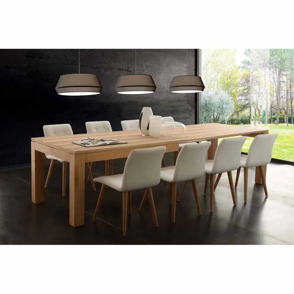 Ausziehbarer Tisch mit Massivholzbeinen und Indiana Blockboard Top Viadurini