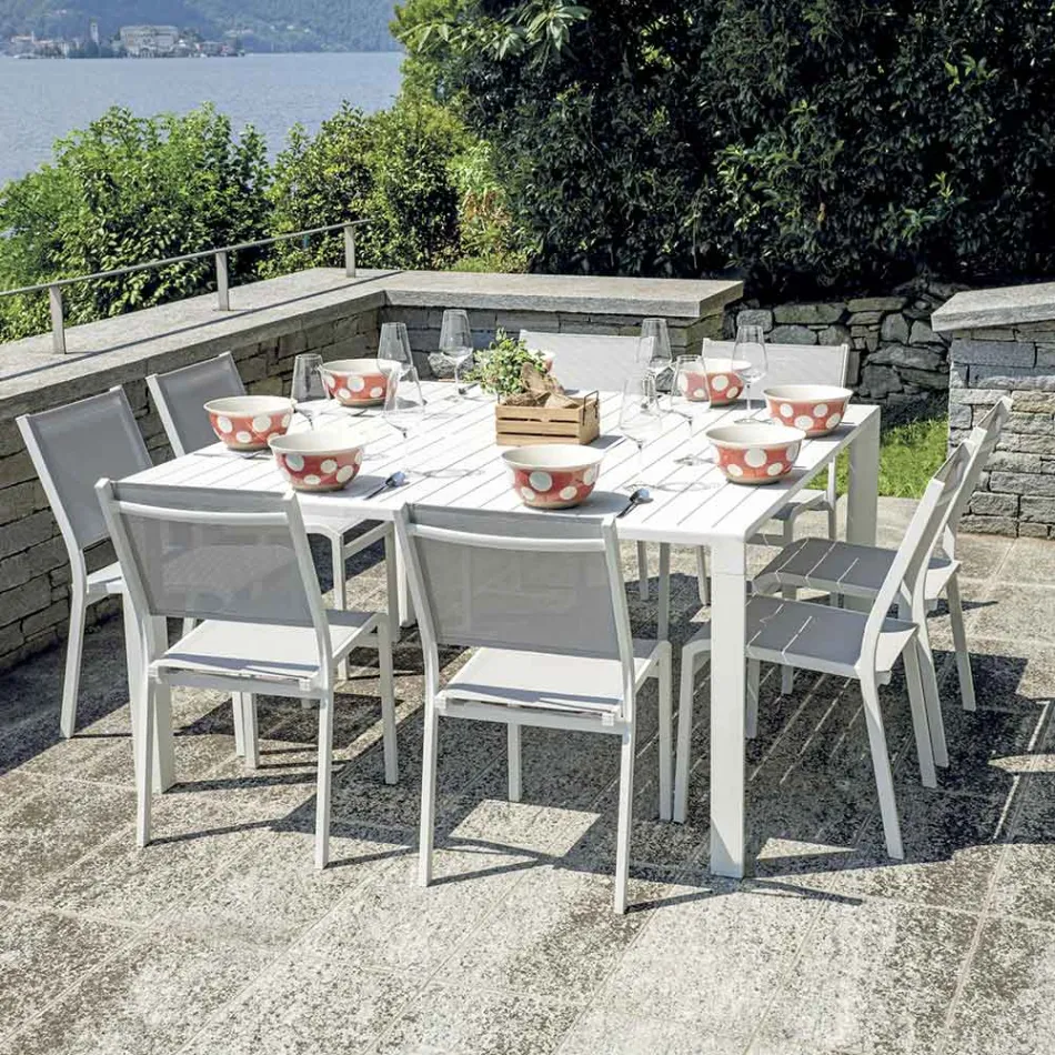 Ausziehbarer Tisch mit Schiebebeinen und Aluminium-Lattenrostplatte - Supernova Viadurini