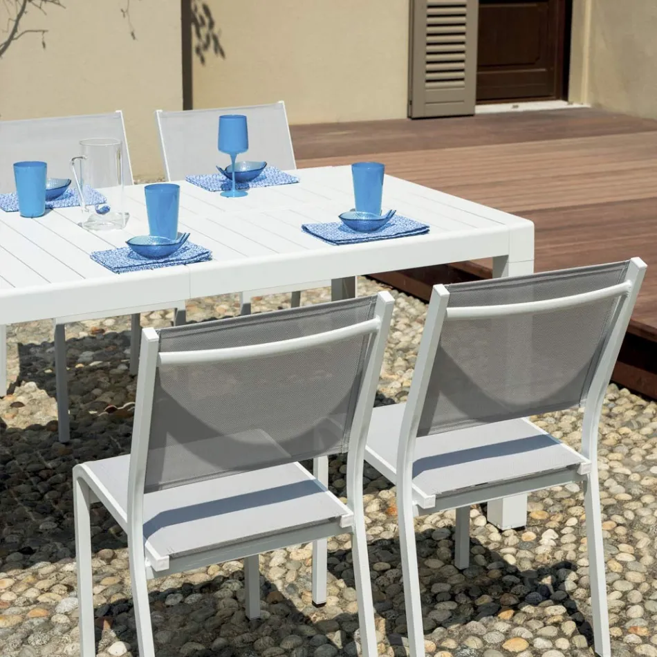 Ausziehbarer Tisch mit Schiebebeinen und Aluminium-Lattenrostplatte - Supernova Viadurini