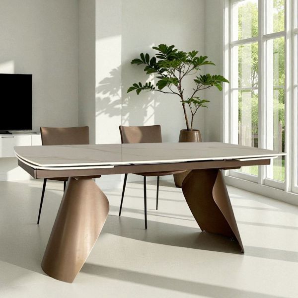 Ausziehbarer tisch von 180 bis 260 cm aus sintersteinzeug mit calacatta-finish - vortex