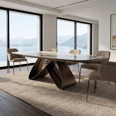 Ausziehbarer Tisch von 180 bis 260 cm in Sinterstein-Gres mit Pandora-Finish - Orion Viadurini
