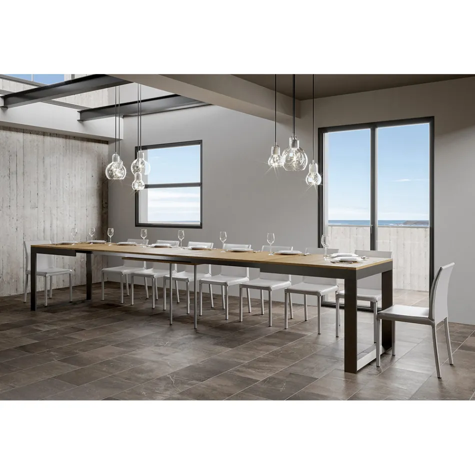 Ausziehbarer Tisch mit modernem Design aus Melaminholz - Badesi Viadurini