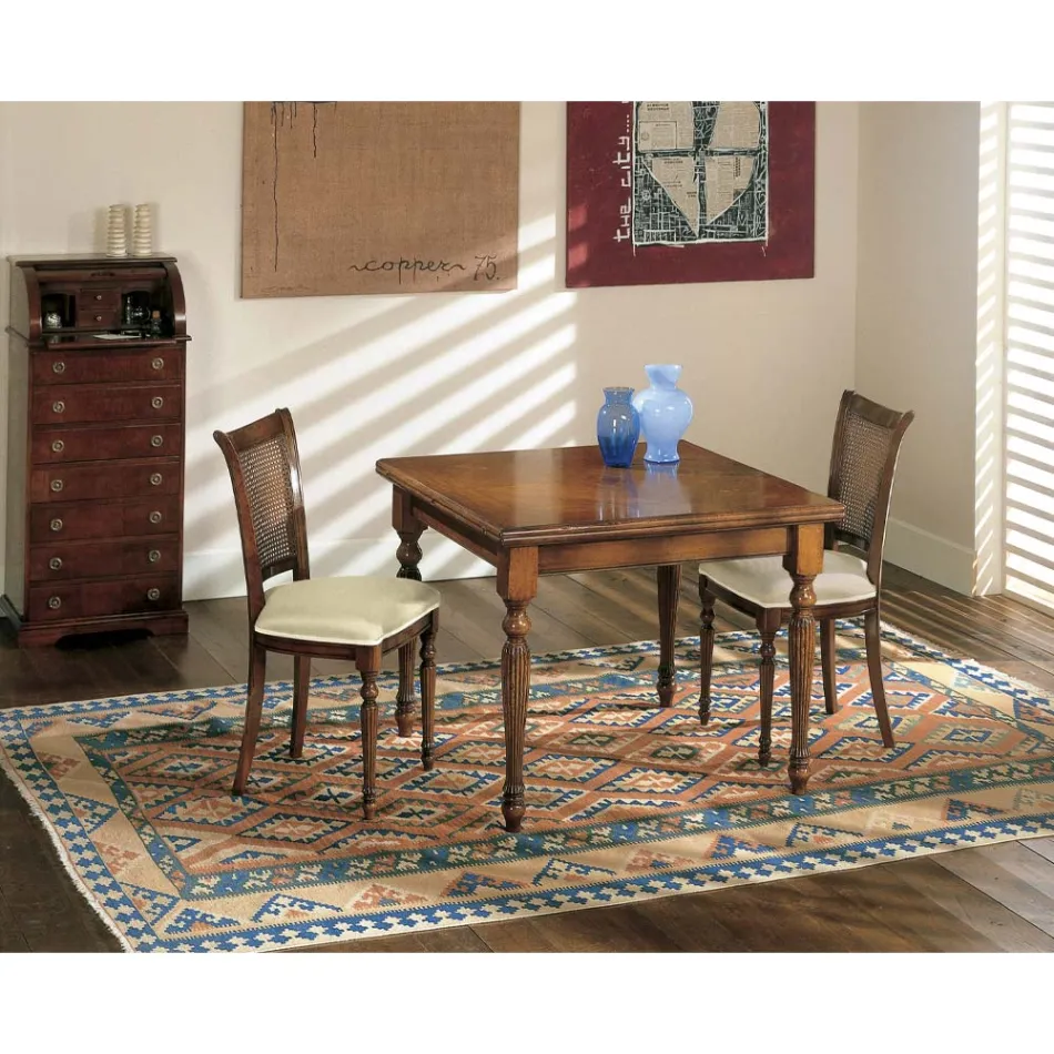 Ausziehbarer Tisch und 2 Stühle aus patiniertem Walnussholz, hergestellt in Italien – Biotite Viadurini