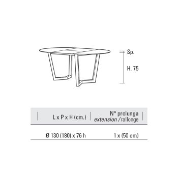 Ausziehbarer Tisch bis 180 cm rund laminiert HPL Made in Italy - Bastiano