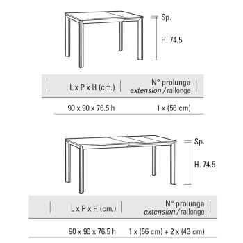 Ausziehbarer quadratischer Tisch bis 232 cm aus HPL Made in Italy - Filiberto