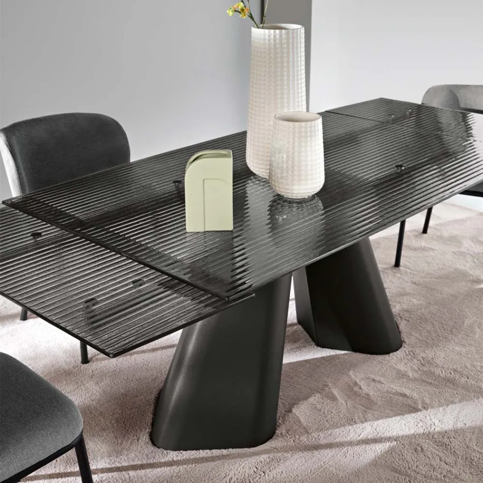 Ausziehbarer Tisch bis 240 cm aus klarem, geriffeltem Glas, hergestellt in Italien - Talete Viadurini