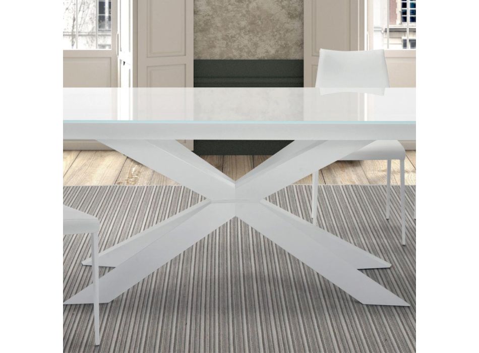 Ausziehbarer Tisch bis 278 cm aus Glas und weißem Stahl, hergestellt in Italien – Grotta Viadurini