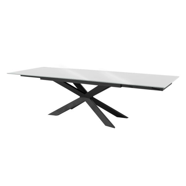Ausziehbarer tisch bis zu 300 cm aus glas und schwarzem stahl made in italy - grotta