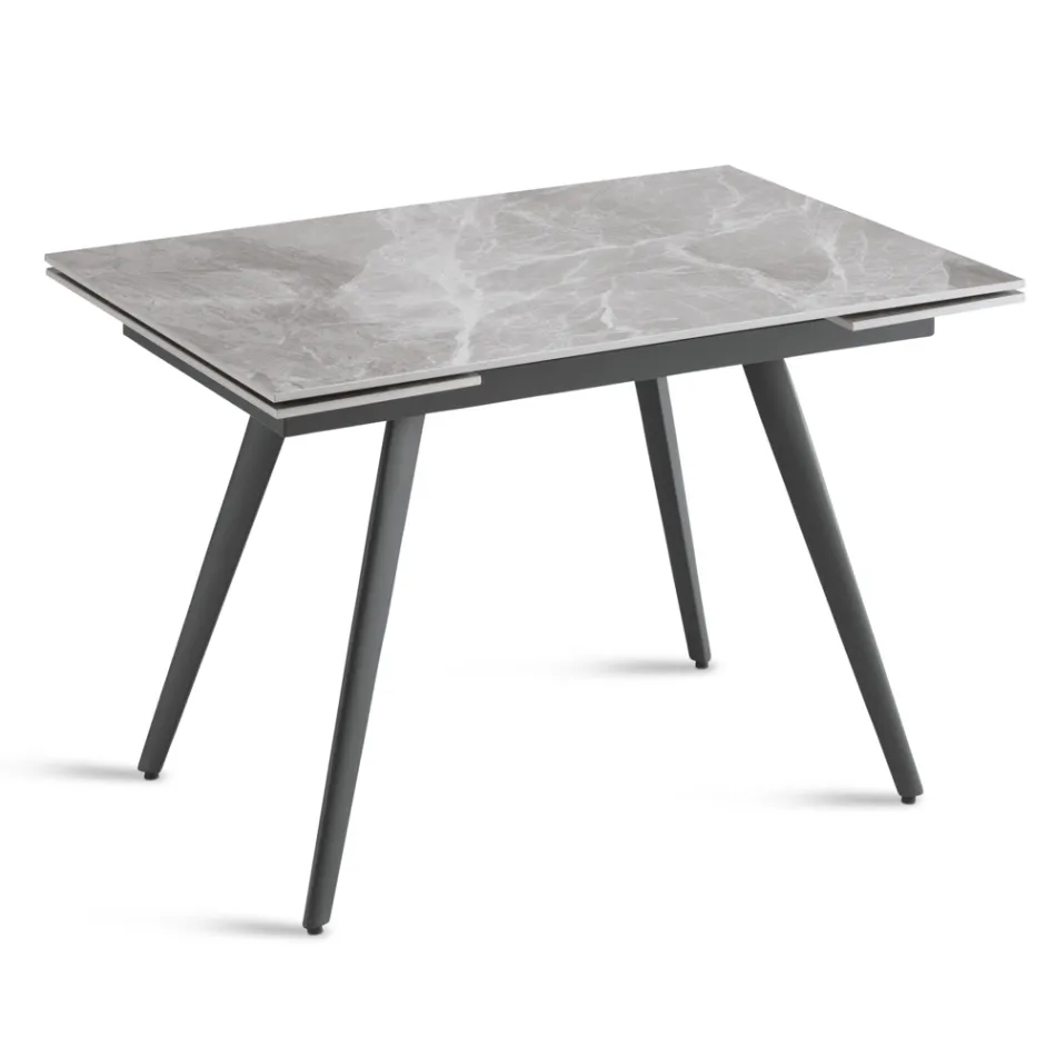 Ausziehbarer Tisch bis 180 cm in Marmoroptik aus Stein und Metall - Numa Viadurini