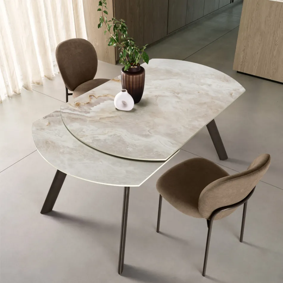 Ausziehbarer Tisch bis 180 cm aus Sinterstein mit Marmoroptik - Talia Viadurini