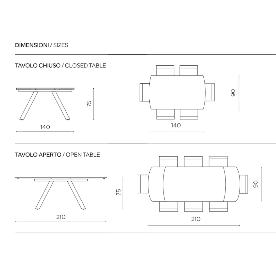Ausziehbarer Tisch bis 210 cm aus Glas und lackiertem Metall - Naxos Viadurini