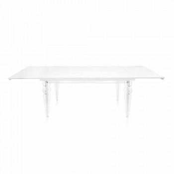 Ausziehbarer Tisch Bis zu 255 cm aus transparentem Plexiglas und weißem Holz - Fabo