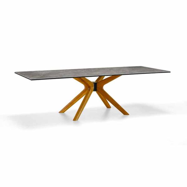 Ausziehbarer tisch bis zu 260 cm in steinzeug und holz, luxus made in italy - malita