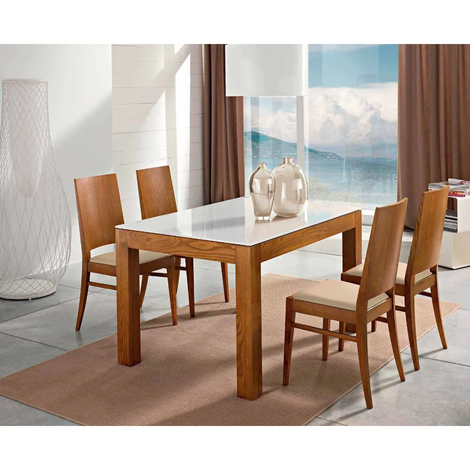 Ausziehbarer Tisch bis zu 270 cm aus Glas und Eschenholz Made in Italy - Homer Viadurini